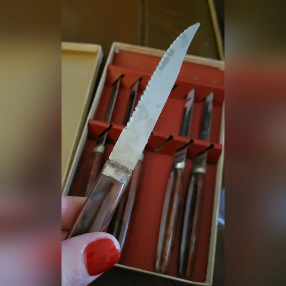 Regent Sheffield Steak Knife Set of 6 Stainless Steel Forever Sharp Original Box